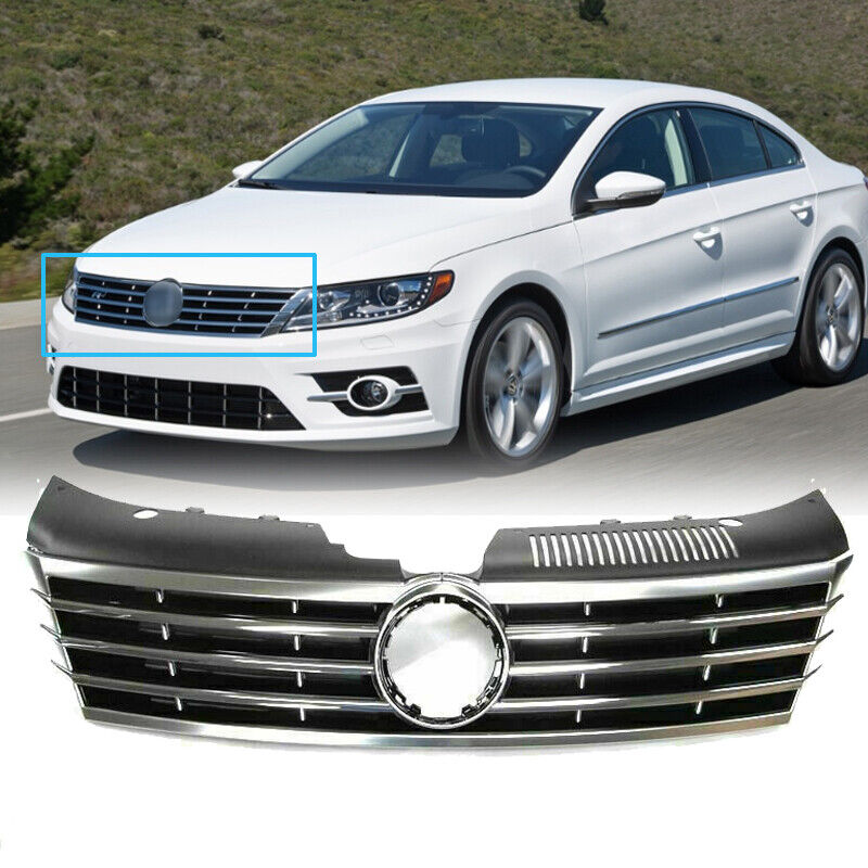 Fit 2013-2017 VW Volkswagen CC Front Upper Black Grille Grill Molding W/Chrome