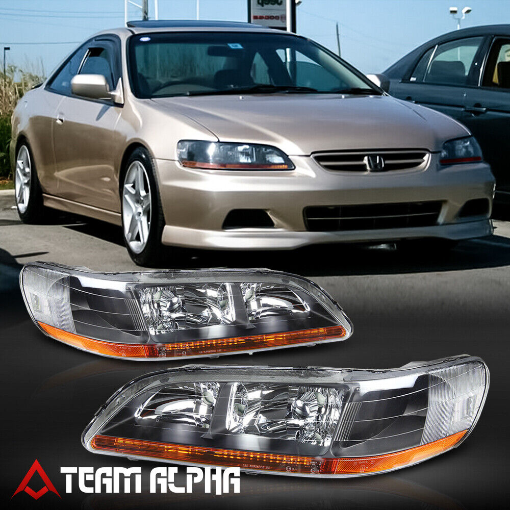 Fits 1998-2002 Honda Accord [Black/Clear] Amber Corner Headlight Headlamp Lamp