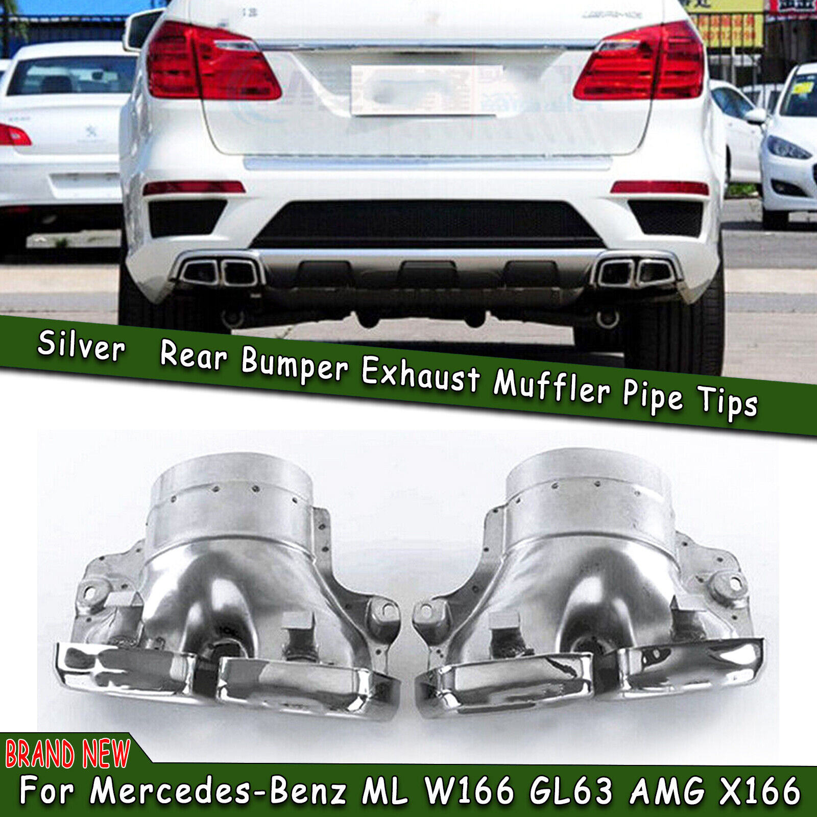 2x Rear Exhaust Pipe Tips For Mercedes-Benz ML W166 GL63 AMG X166 Silver