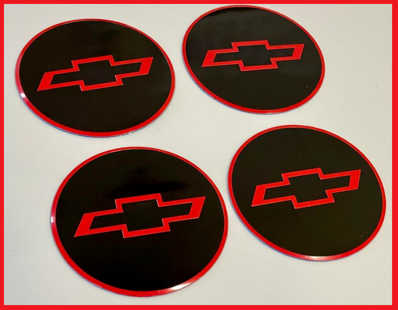 4pcs CHEVY Emblem Badge RALLY WHEEL CENTER HUB CAPS' LOGO STICKERS RED/BLACK