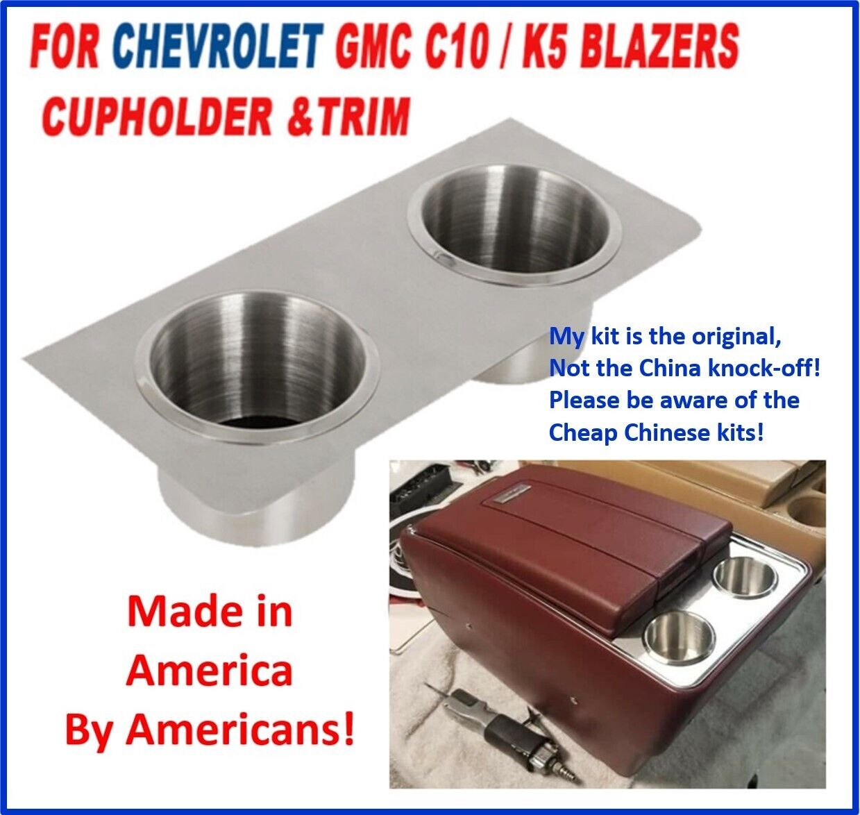 Chevy GMC Truck Blazer C10/K5 67-80 Center Console Upgraded Cupholders and Trim