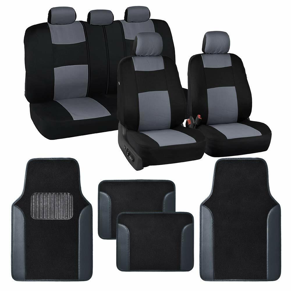 Polyester Car Seat Covers & PU Leather Trim Carpet Floor Mats for Auto Set