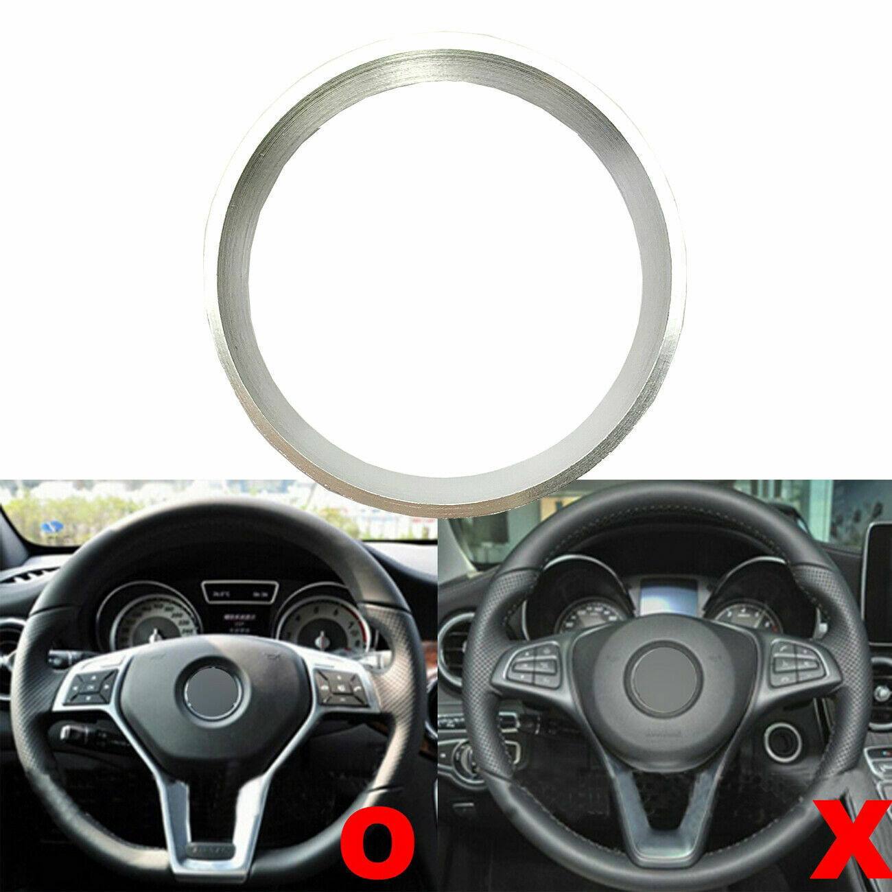 Silver Aluminum Alloy Steering Wheel Emblem Ring Trim Fits 08-14 W204 C350 C250