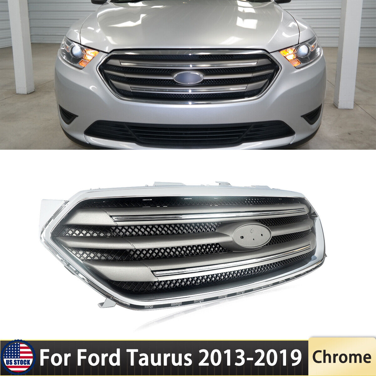 For Ford Taurus 2013-2019 Front Bumper Upper Grille Assembly Chrome Factory