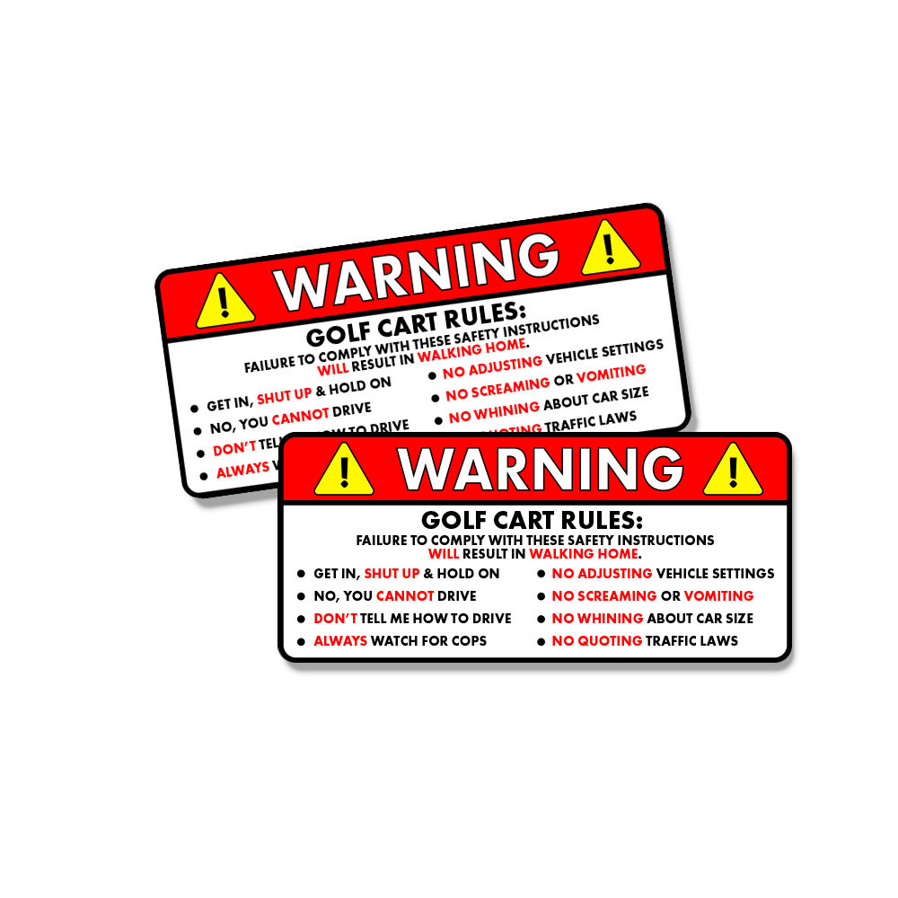 Golf Cart Rules Warning Safety Instructions Funny Vinyl Sticker Decal 2 PACK 5