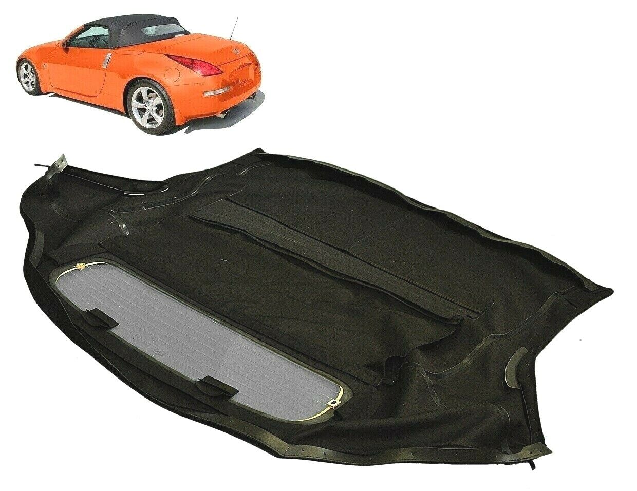 Fits: Nissan 350Z Convertible Soft Top & Heated Glass Window Black Twill