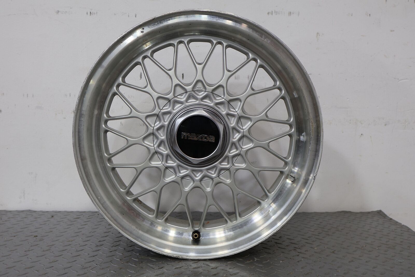 88-91 Mazda RX7 FC Single (1) 15x6.5 Alloy 5 Lug OEM Wheel (Silver) Curb Rash