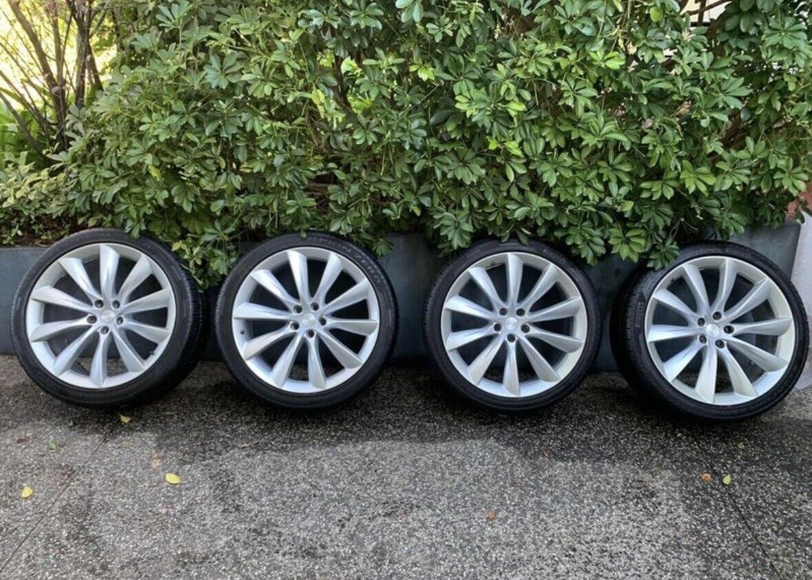 22” Tesla Model X Silver Grey  Turbine Wheels Rims Tires TPMS OEM