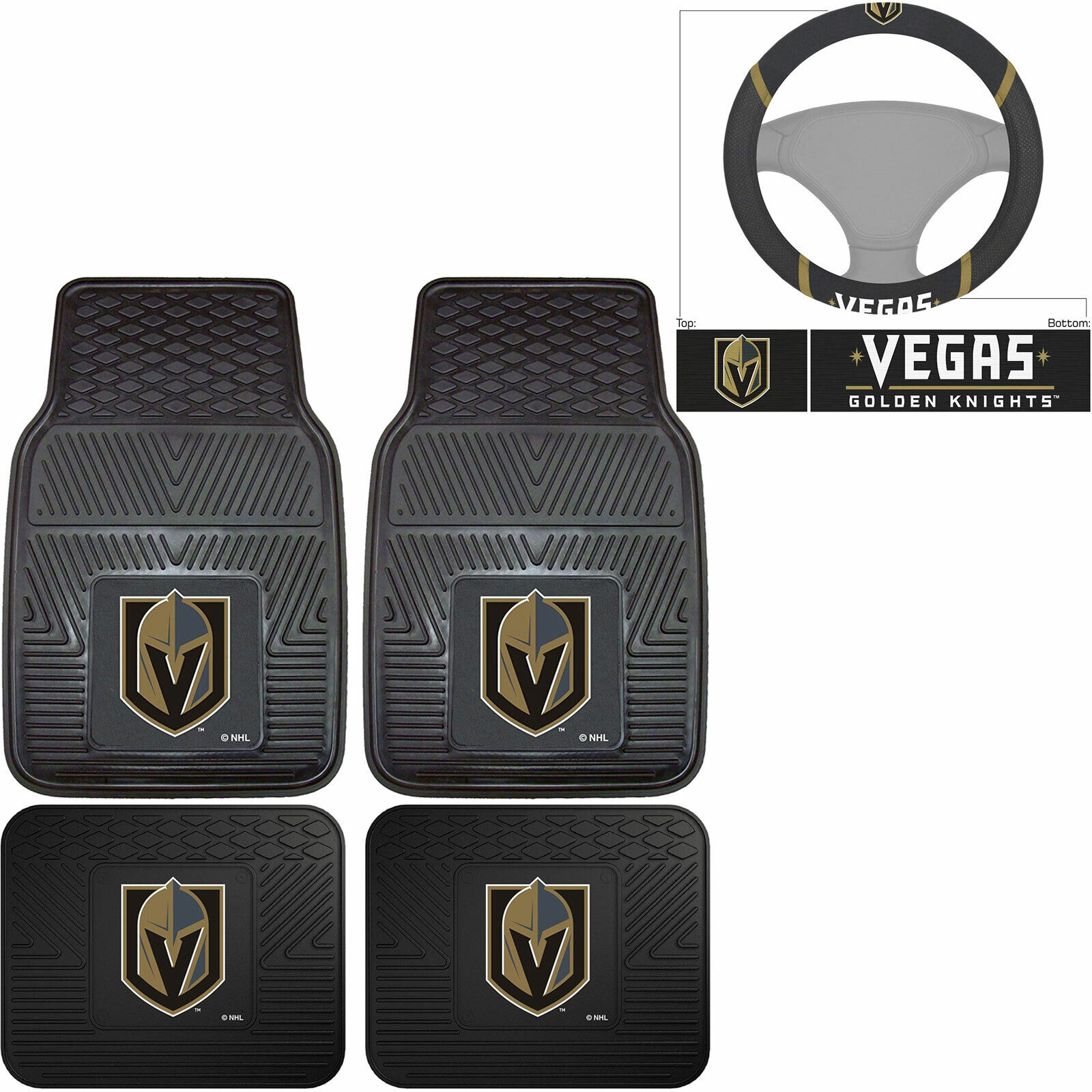 NEW 5pc NHL Las Vegas Golden Knights Car Truck Floor Mats & Steering Wheel Cover