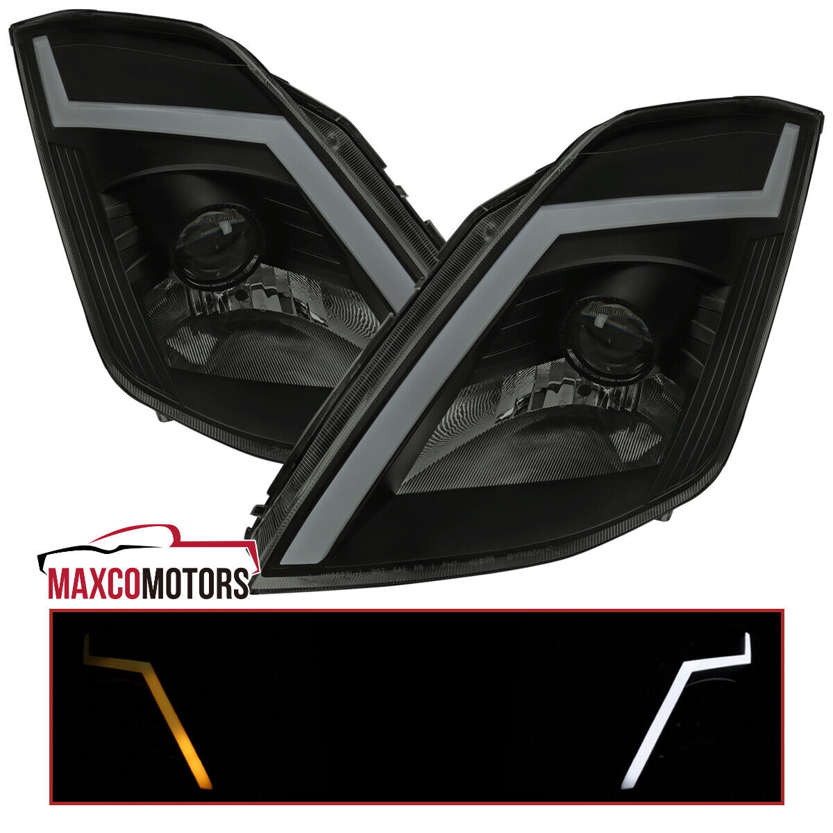 Black Smoke Projector Headlights Fits 2003-2005 350Z Z33 LED Switchback Headlamp