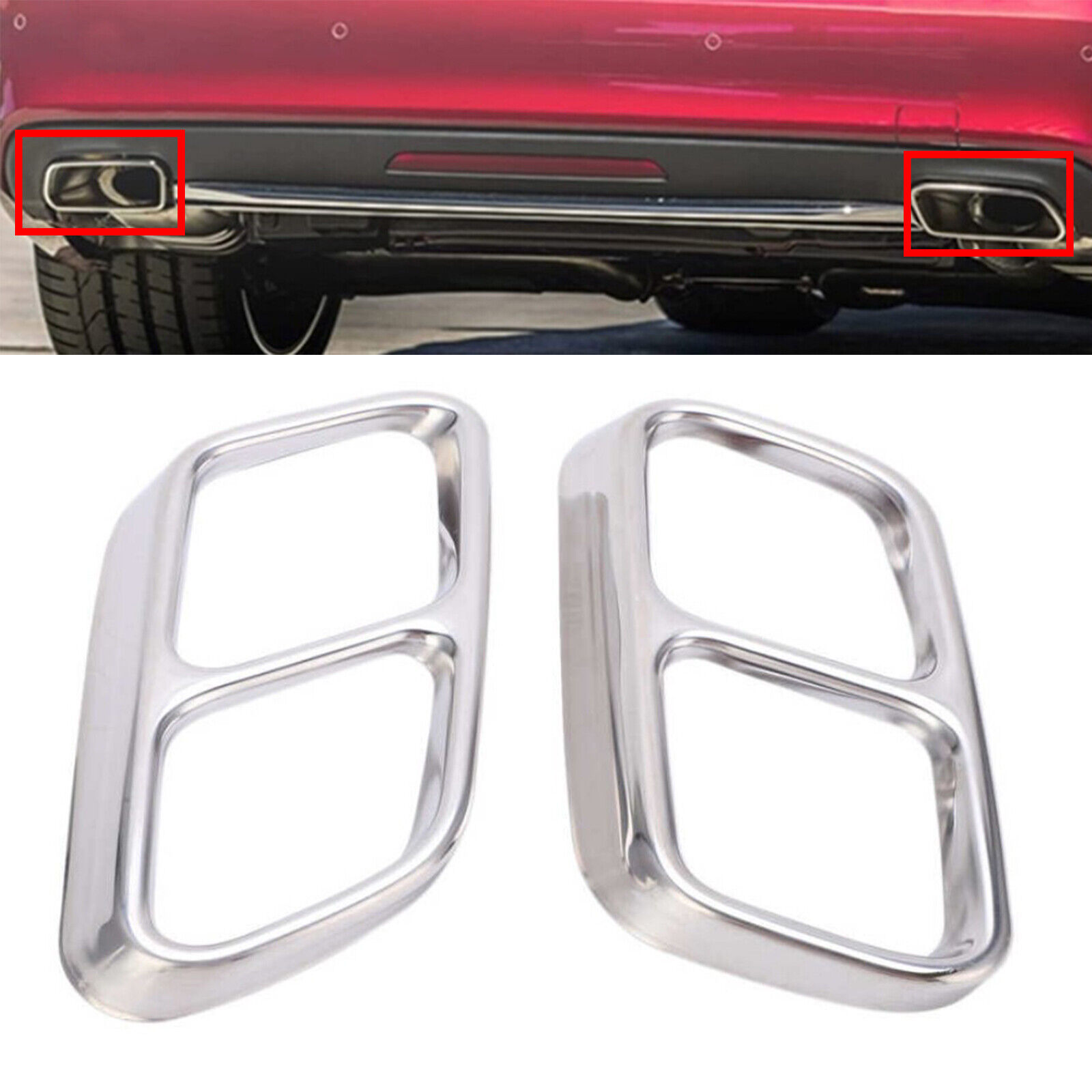 2pcs Gloss Silver Stainless Exhaust Muffler Tip Cover Fits 13-15 X204 GLK350