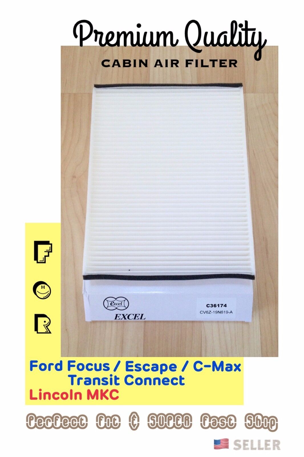 PremiumQuality Cabin Air Filter C36174 for Ford Focus Escape C-Max Transit / MKC