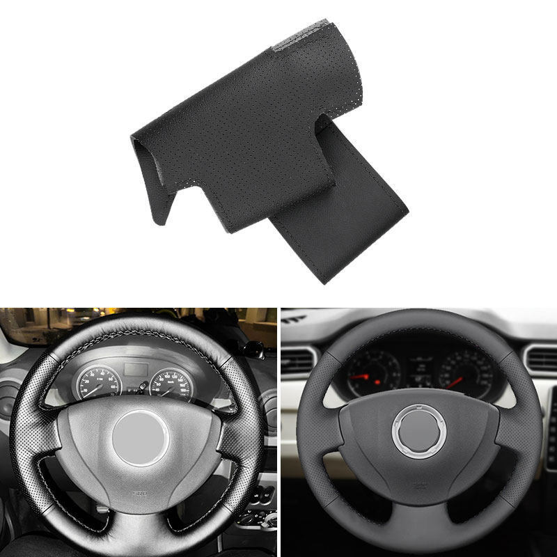 All Black Steering Wheel Leather Trim For Renault Clio 2 2001-2012 For Renault