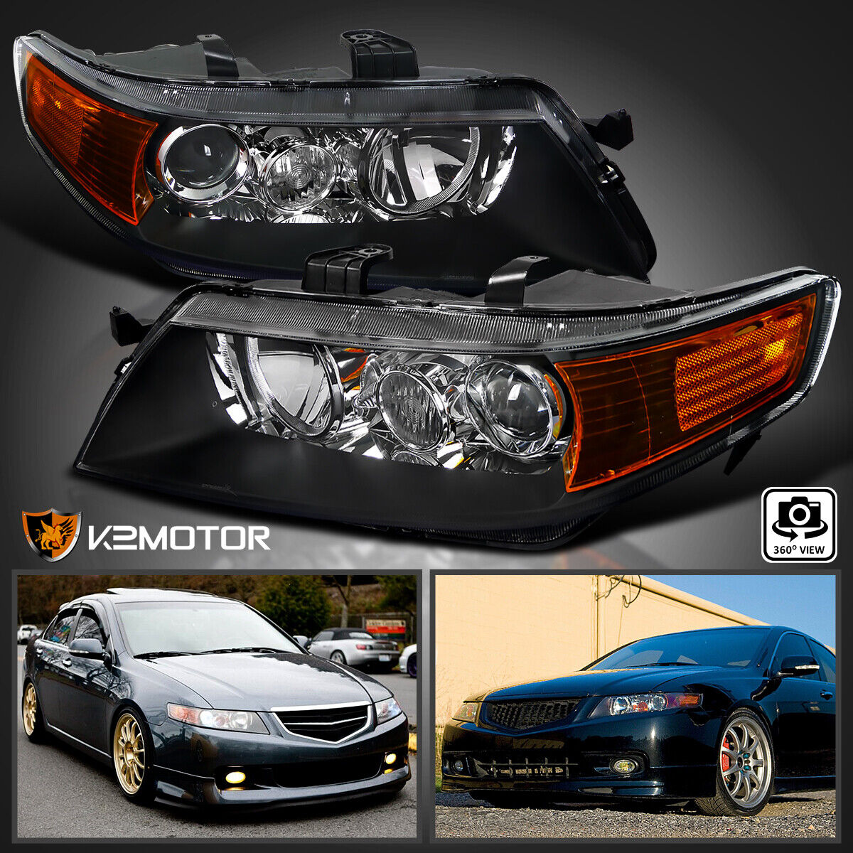 Black Fits 2004-2005 Acura TSX Projector Headlights Lamps Left+Right 04-05 Pair