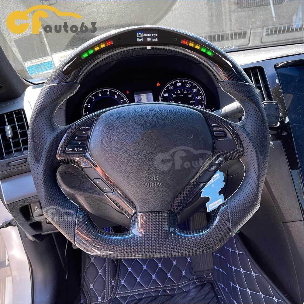 Real Carbon Fiber Flat Sport LED Steering Wheel For Infiniti G37 with CF Trim