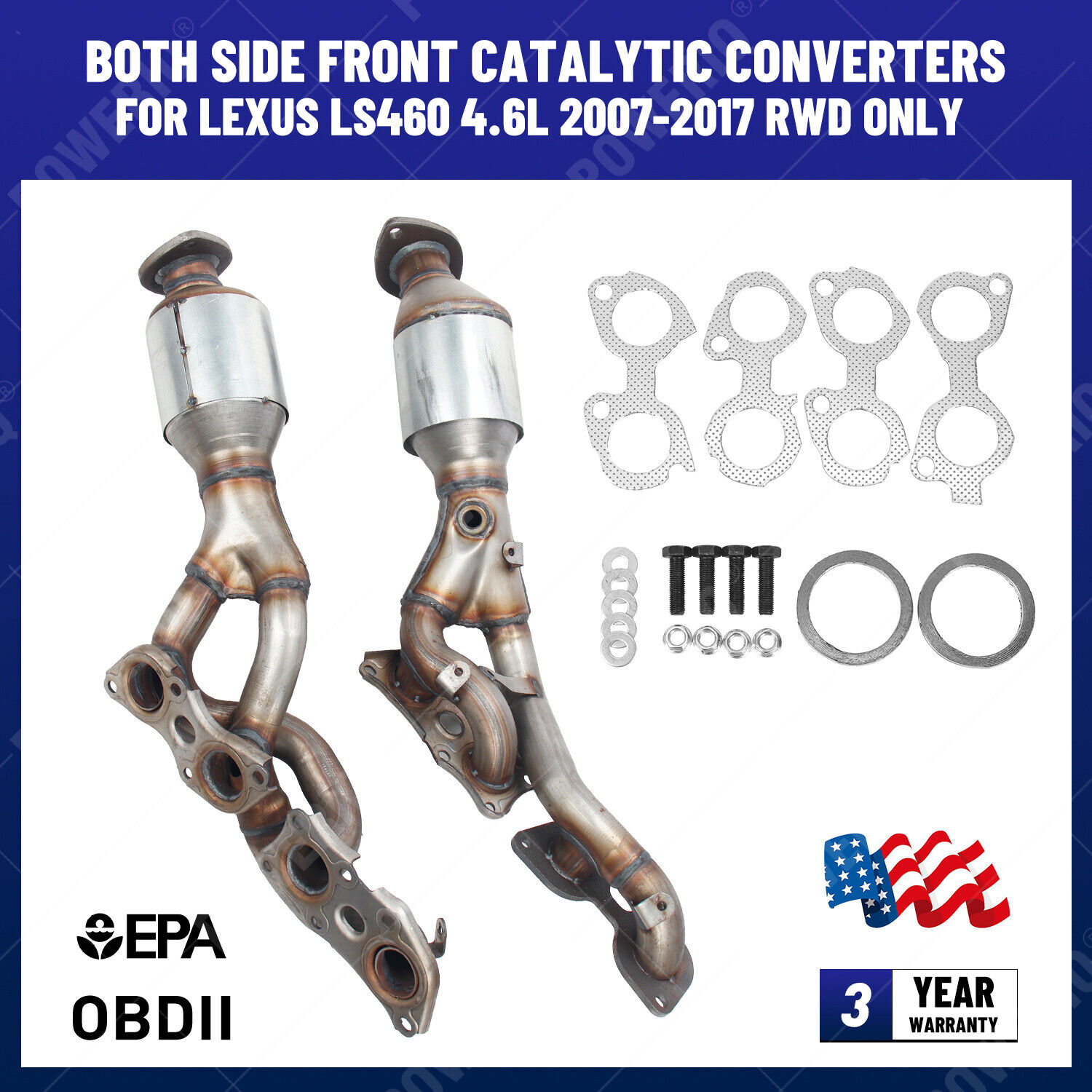 For Lexus LS460 4.6L Both Side Front Catalytic Converters 2007-2017 DIRECT FIT