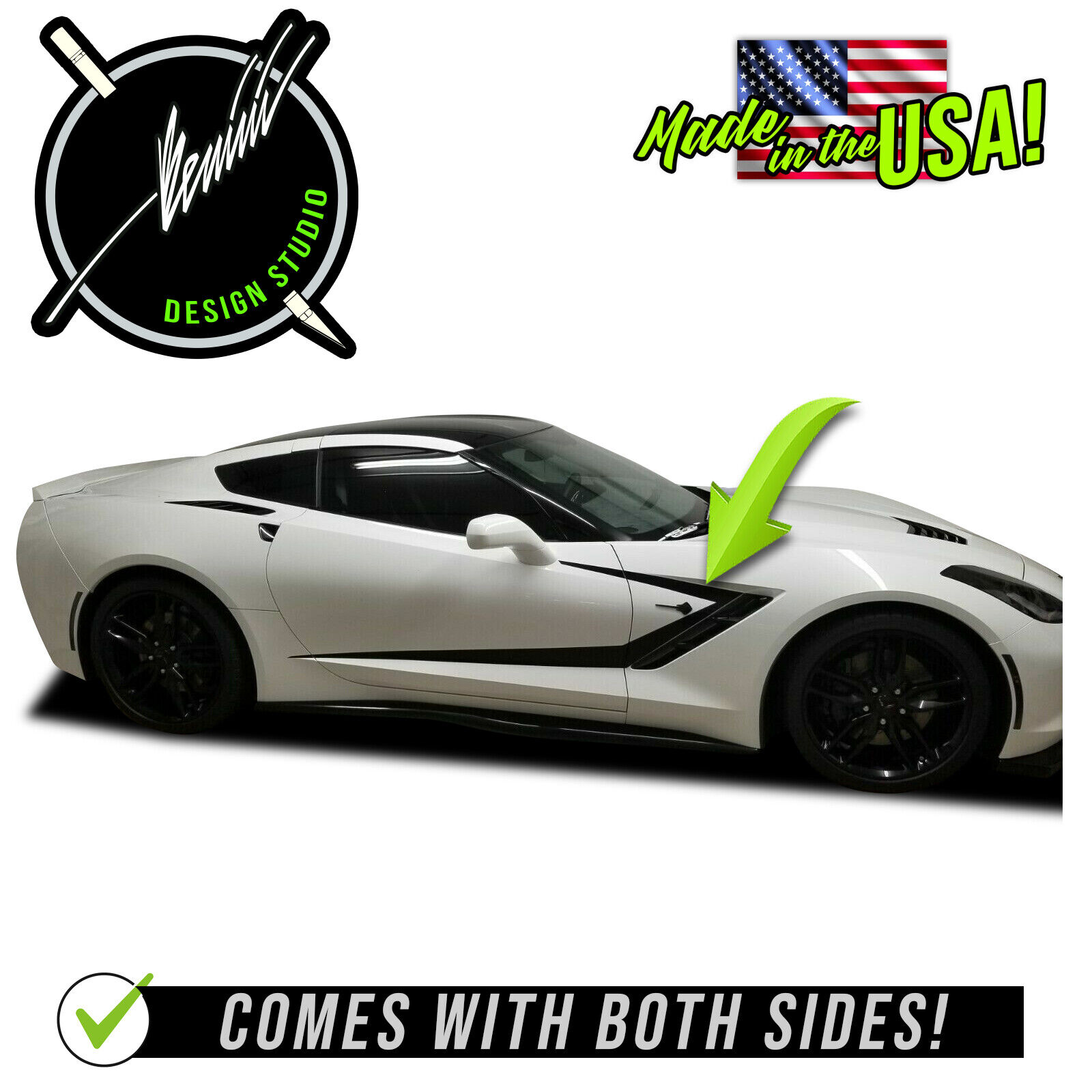 C7 Corvette Side Door Scallop Stripes Vinyl Graphics Fits 2014-2019