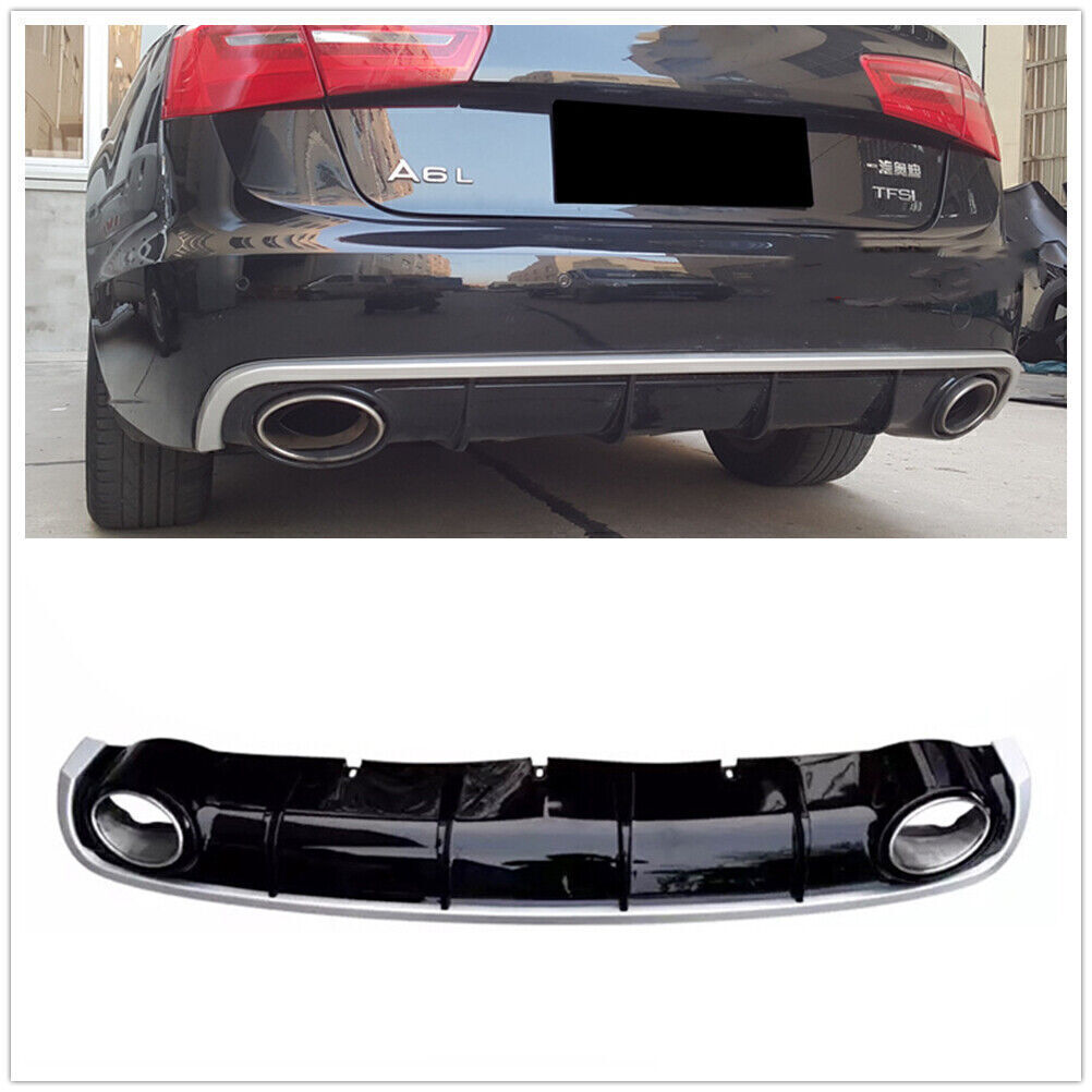 1Set RS6 Style Rear Diffuser W/ Pair Exhaust Tip For Audi A6 C7 2012-2015 Chrome