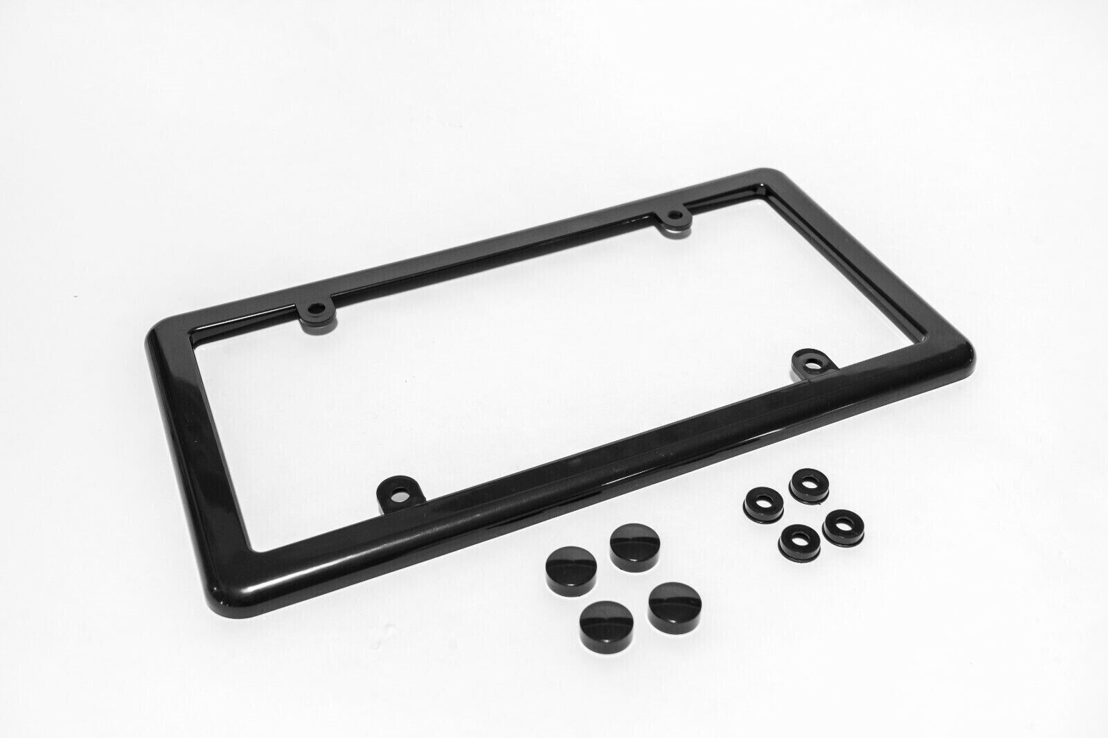 Universal Black License Plate Tag Mounting Holder Frame + 4 Screw Caps Brand New