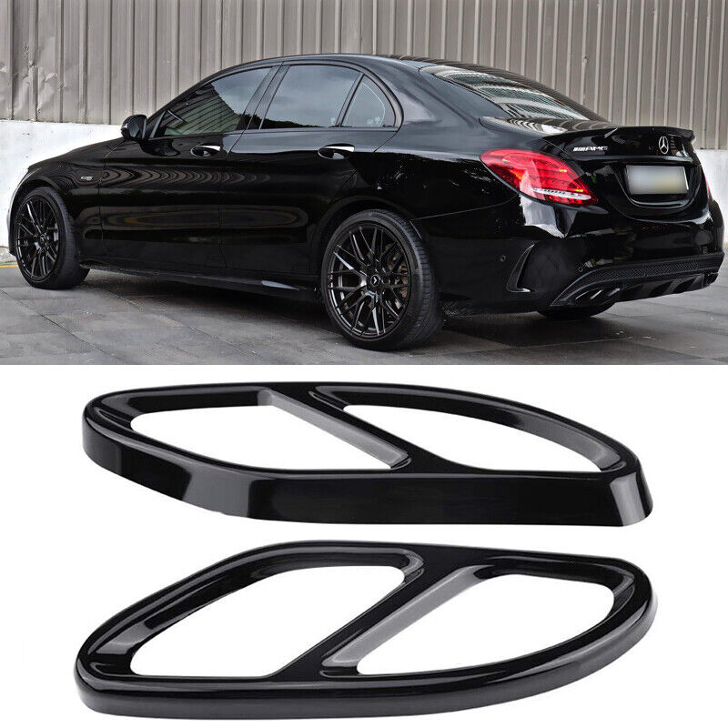 Black Sport AMG-Style Exhaust Tips Trim For 2016-2020 Mercedes W205 C-Class C43