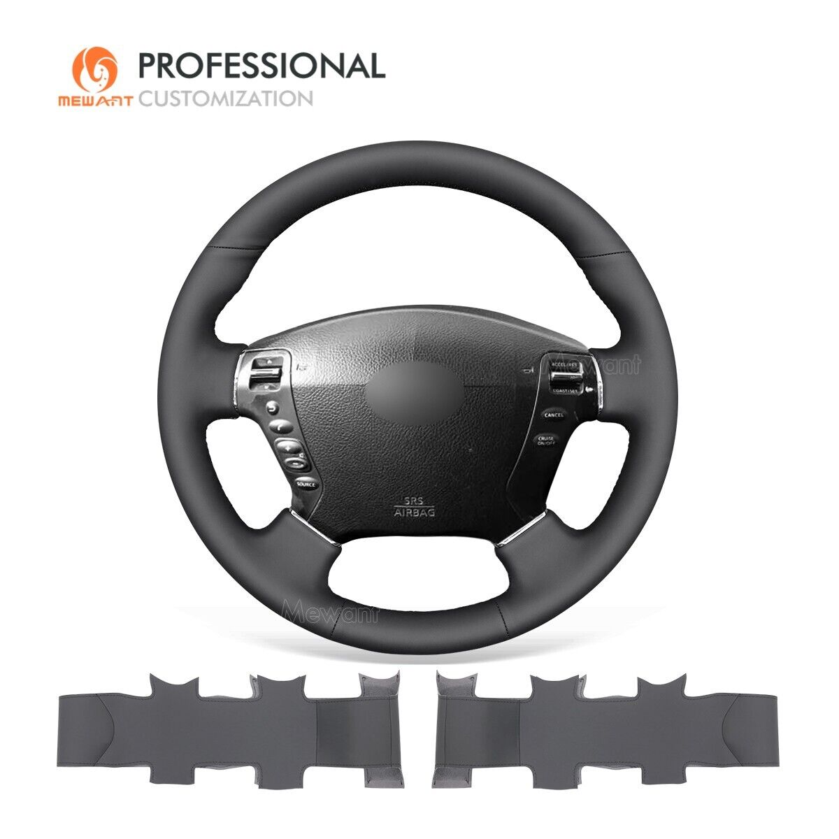 MEWANT Hnad Stitch Black PU Leather Steering Wheel Cover for Nissan Fuga Cima