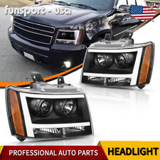 LED TUBE DRL Headlights Black Pair For 07-14 Chevrolet Avalanche Suburban Tahoe picture