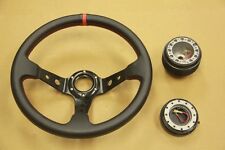 BLACK/RED DEEP DISH STEERING WHEEL+ HUB ADAPTER+QUICK RELEASE ECLIPSE TALON DSM picture