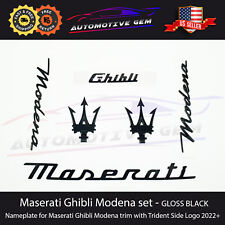 2022+ Maserati Ghibli Emblem Modena Trim LH RH Trident Side Logo BLACK Badge Set picture