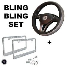 Car Bling Set Steering Wheel Cover License Plate Frame Ring Sticker 6 picture