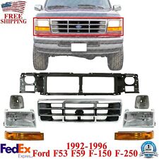 Front Header Panel + Grille + Head Lights Kit For 1992-1997 Ford F150 F250 F350 picture