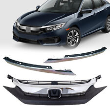Fit 2016 2017 2018 Honda Civic Front Upper Grille Grill W/Chrome Eyelid Molding picture
