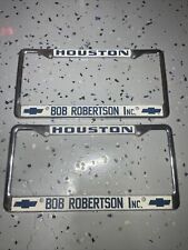 Chevrolet Houston Texas License Plate Frames Camaro Impala Bob Robertson VTG picture