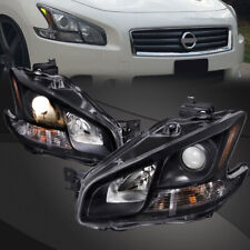 Fits 09-14 Nissan Maxima Halogen Type Black Projector Headlights Pair Set New picture