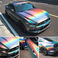 Rainbow Grey Chameleon Car Mirror Chrome Holographic Laser Vinyl Wrap Sticker US picture