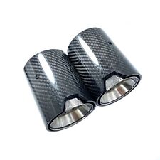 2Pcs Glossy Carbon Silver Exhaust tip for BMW M2 M3 M4 M135i M235i M140i M240i picture
