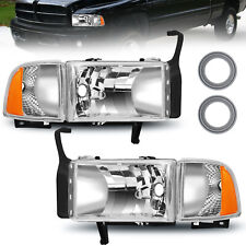 Headlights For 1994-2002 Dodge Ram 1500 2500 3500 Chrome Housing Headlamps Pair picture
