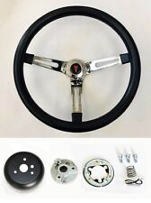 1964-66 Tempest Grand Prix LeMans Black Steering Wheel Chrome spokes 13 1/2