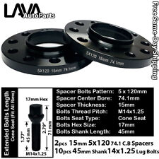 2PC 15MM THICK 5X120 74.1MM C.B WHEEL SPACER+45MM 14X1.25 BOLT FIT BMW X5/X6 picture