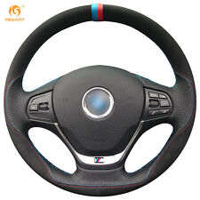 Black Suede Leather Steering Wheel Cover Wrap for BMW F30 316i 320i 328i #BM28 picture