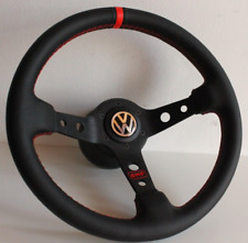 Steering Wheel Fits VW Golf Jetta Mk2 Mk3 Corrado Deep Dish Red Leather 88-96 picture