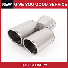 Universal 57mm Slant Dual Tip Exhaust Muffler Tail Pipe Silver Tone Pack of 1 picture