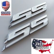 2-WHITE/CHROME SS Badge Fender Trunk Emblem Decal for Chevy Camaro Cobalt Impala picture