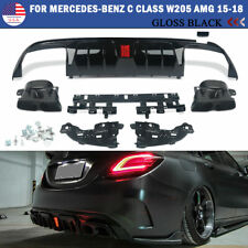 For 15-21 Benz W205 C63 C43 AMG Sport Sedan Rear Bumper Diffuser Lip+Exhaust Tip picture