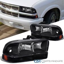 Fits 1998-2004 Chevy S10 Pickup Blazer Black Headlights+Bumper Lamps Left+Right picture