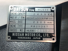 Datsun Vintage Data 240Z 260Z 280Z 610 620 Roadster Reproduction Chassis Plate picture