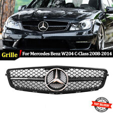 AMG Style W/Emblem Grille For Mercedes Benz W204 2008-2014 C300 C350 Gloss Black picture