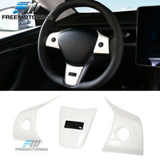 For 17-23 Tesla 3 & 20-23 Y Steering Wheel Overlay Trim Accessorie ABS White 3PC picture