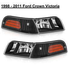 BLK 1998-2011 Ford Crown Victoria Headlights+Corner Turn Signal Lamps Left+Right picture