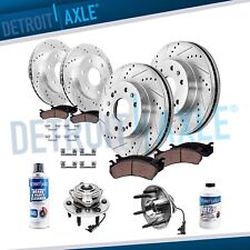 4WD Front Rear DRILLED Rotor Brake Pad + Wheel Hub for GMC Sierra Silverado 1500 picture