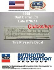 1968 Dart Barracuda Cuda Late D70x14 Tire Pressure Decal 2948064 New MoPar picture